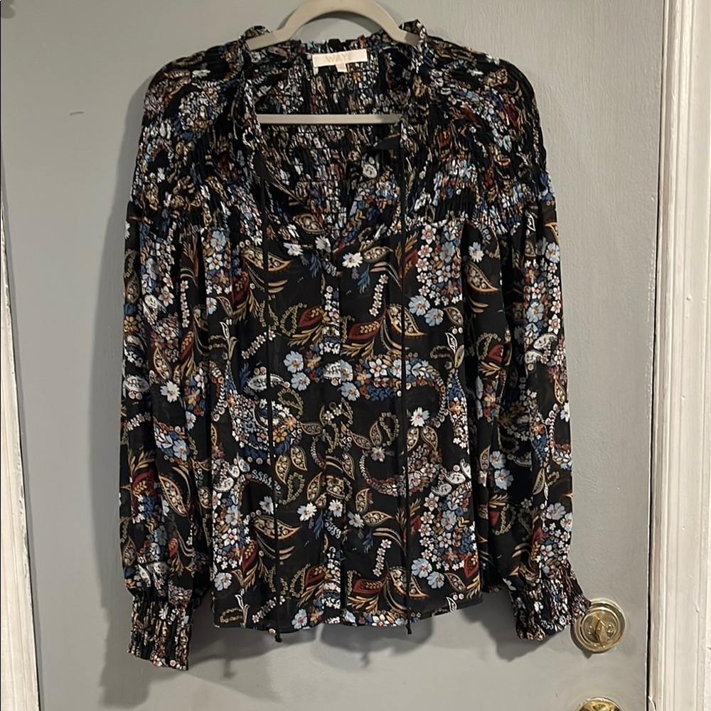 Wayf Black Ruffled Relaxed Blouse‎ M